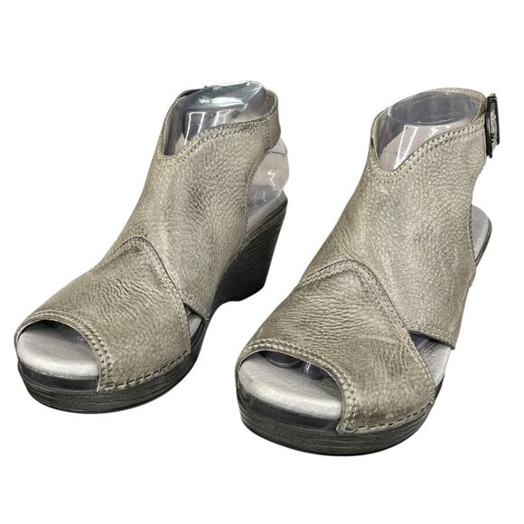 Dansko Women’s Vanda Grey Leather Open Toe Wedge Sandal Size 38 US 7.5/8 - Picture 6 of 11